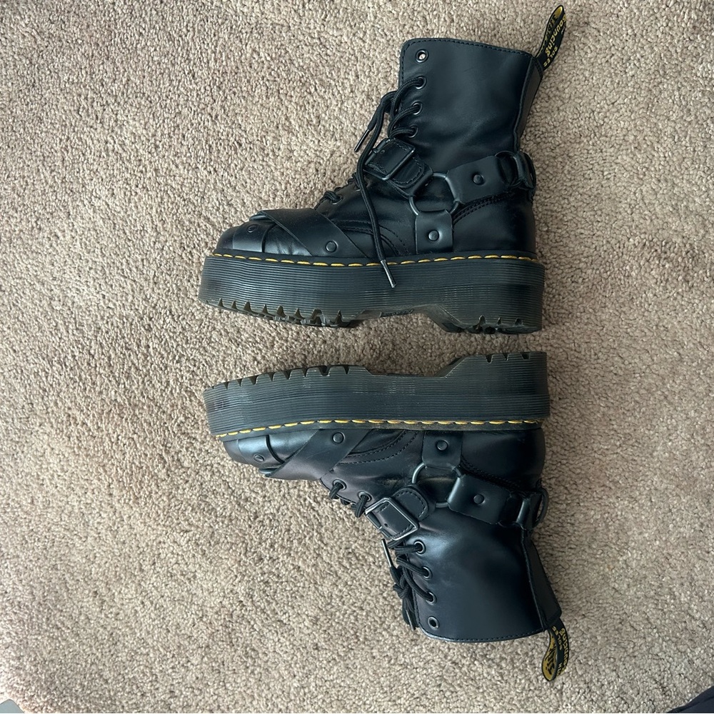 Black Lace-Up Combat Boots with Yellow Stitching